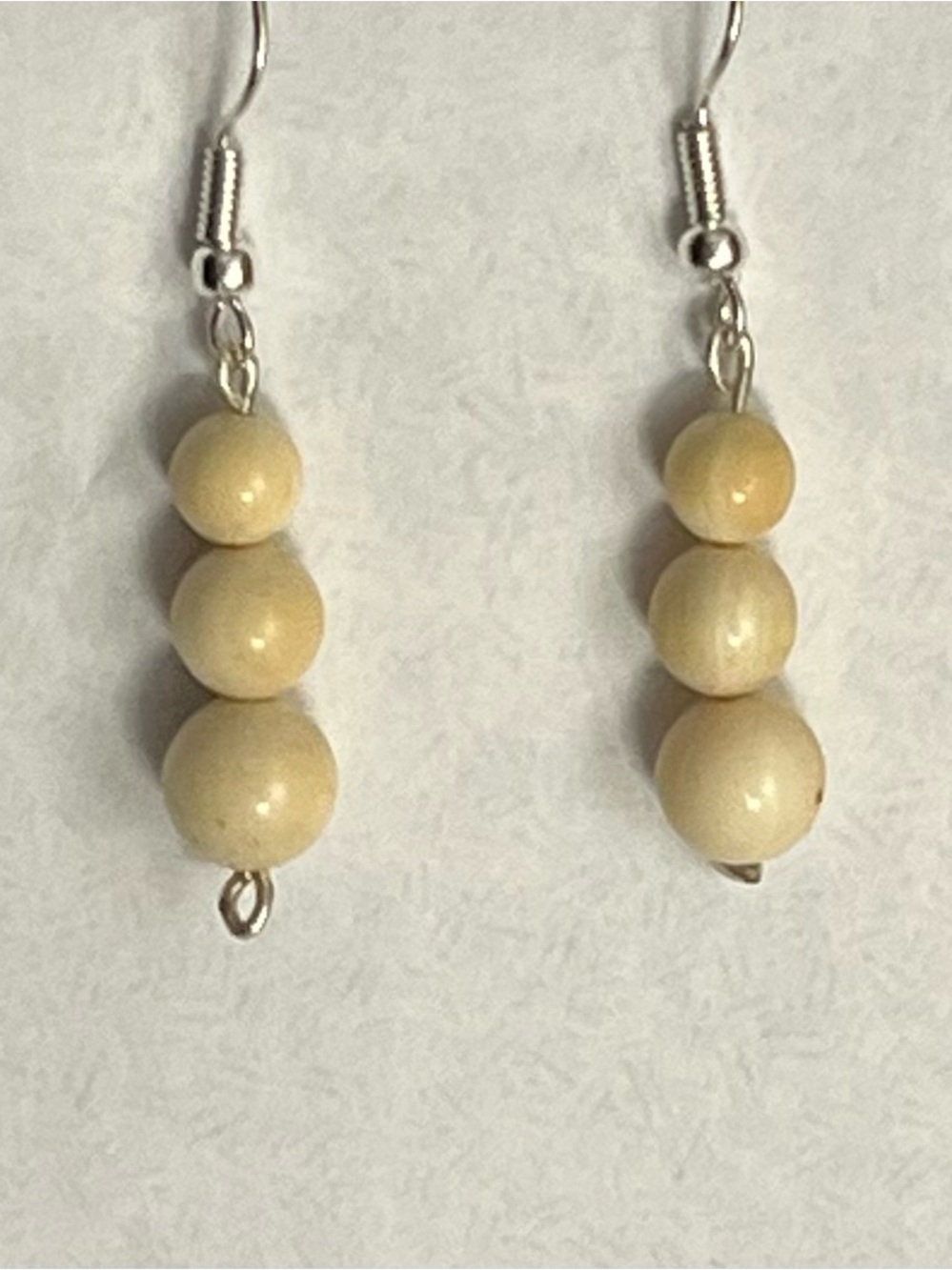 Silver Cream Beaded Dangle Earrings